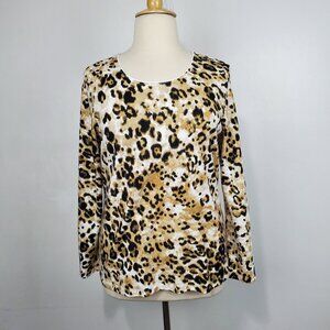 Karen Scott Animal Leopard Print Long Sleeve Pullover Knit Top Size XL